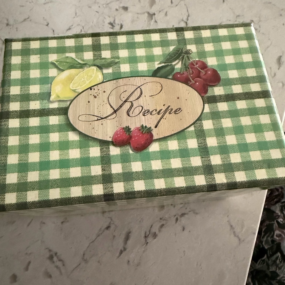 Vintage Recipe Box - Green Gingham Fruit Design